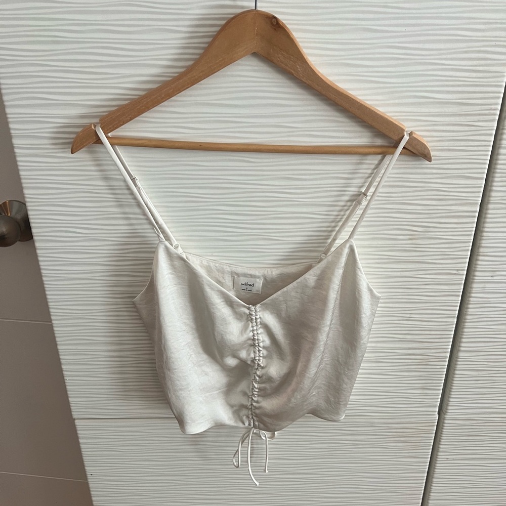 Aritzia Wilfred Cream Ruched Tie Front Camisole